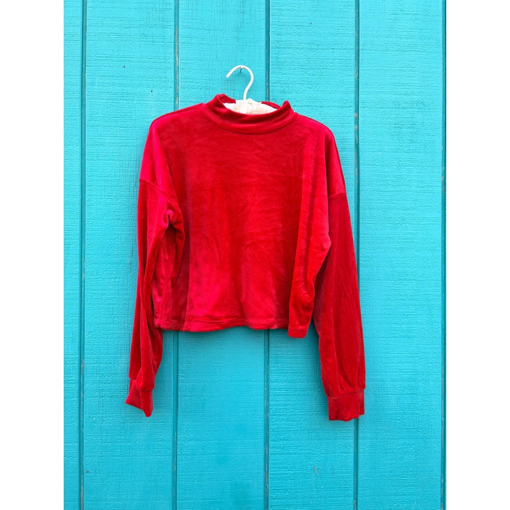 Office Siren Red Velvet Mock Neck Cropped‎ Pullover Long Sleeve Top corpcore